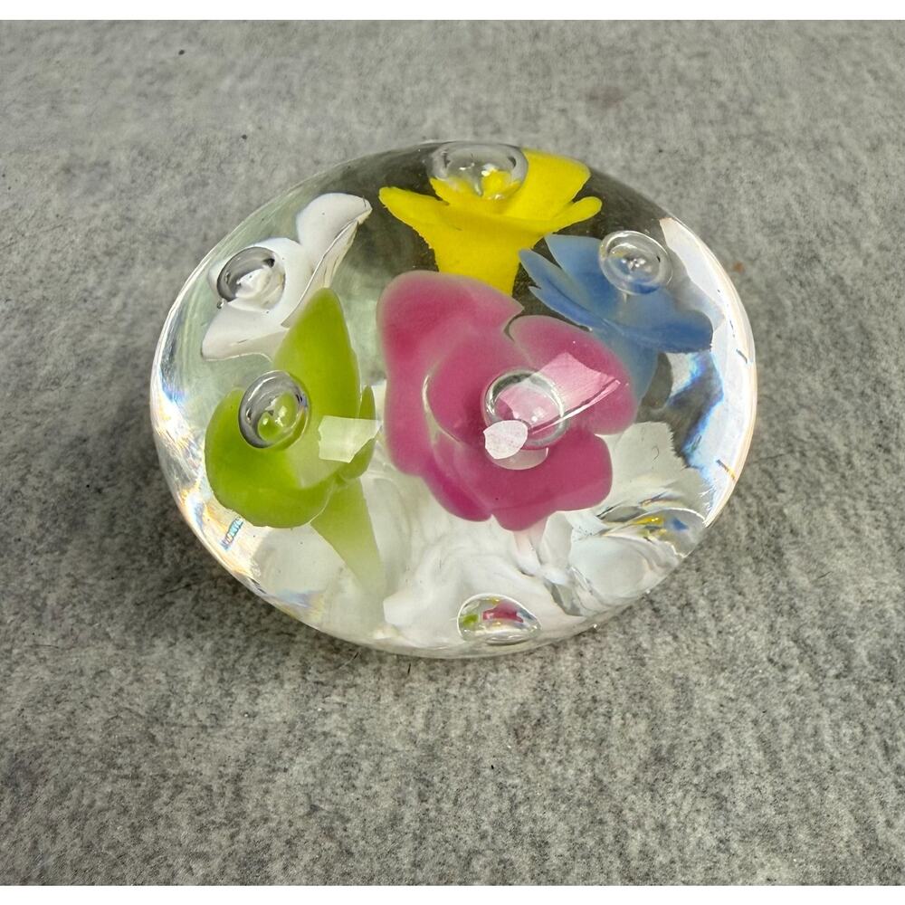 Joe Rice Glass Paperweight Trumpet Flower Floral Controlled Bubble 3" Vintage - Picture 3 of 9